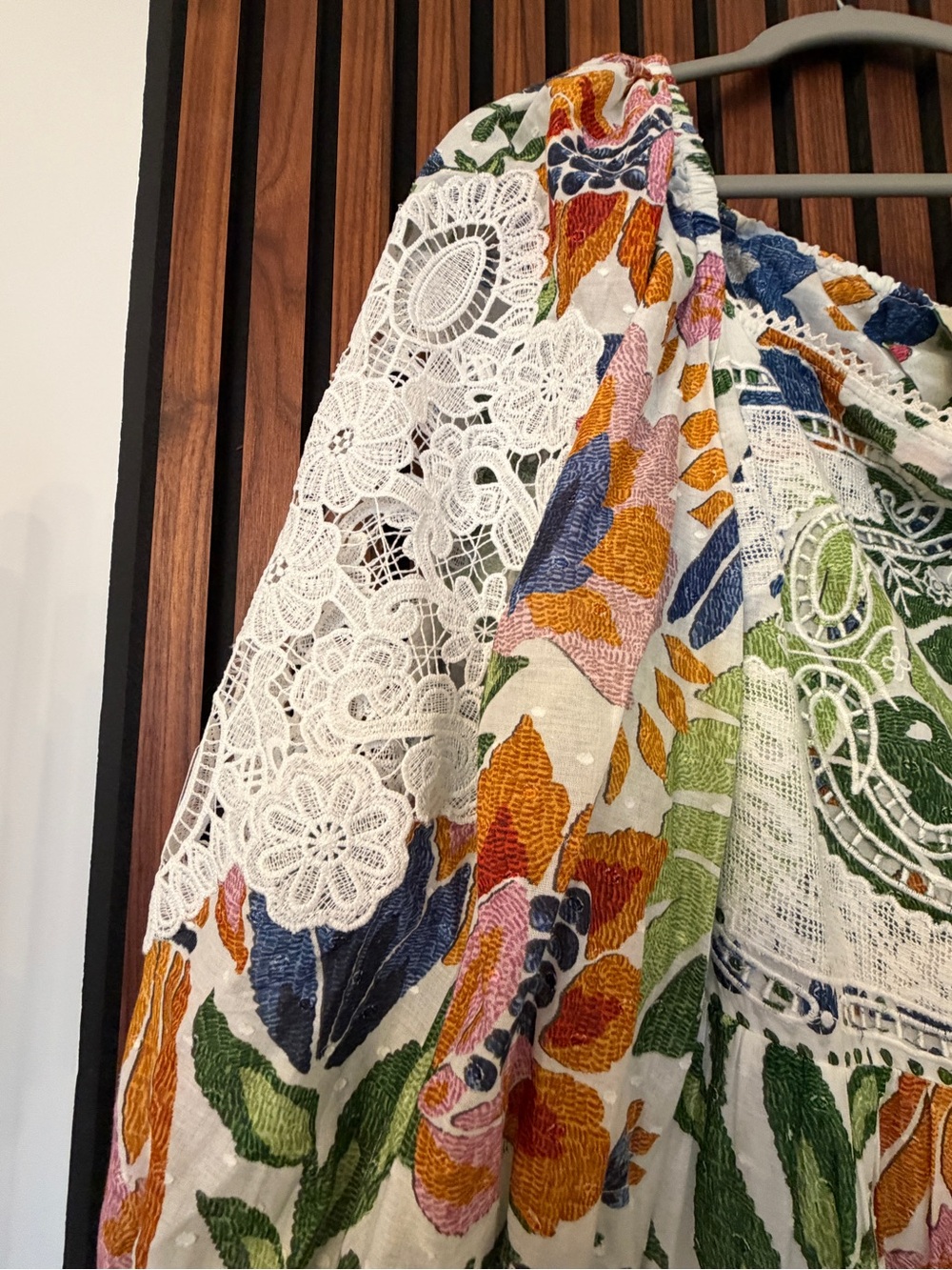 FARM Rio White Tiered Midi Dress with Green, Blue and Orange Floral Print - Picture 3 of 4